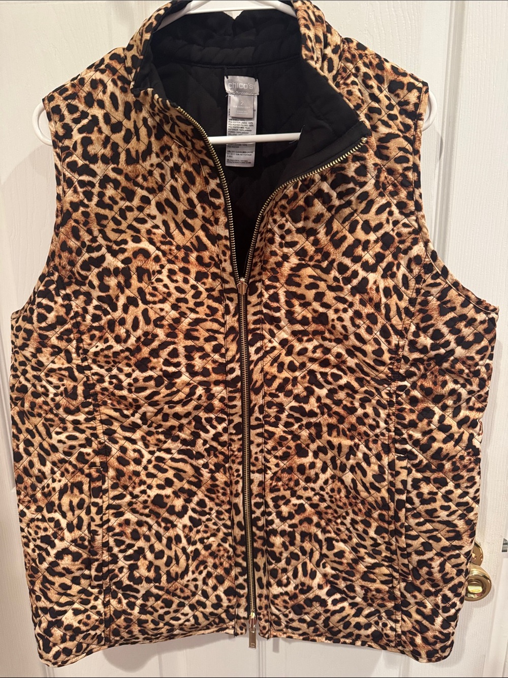 Chico's Quilted Leopard-Print Vest in Tan, Black, Cream